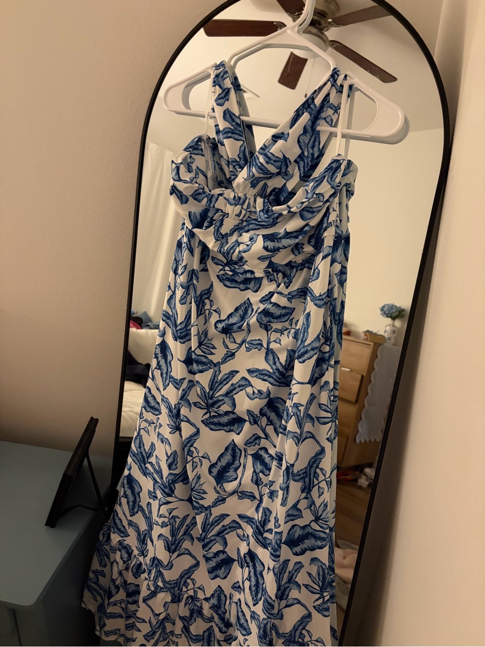 Grace Karin Blue and White Floral Halter Maxi Dress